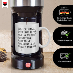 22Feels® Patenonkel Geschenk - Tasse mit Spruch: Zirkus (Weiss, 320ml)-Weisse Tasse 320ml-22Feels