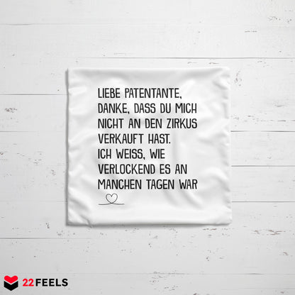 22Feels® Patentante Geschenk - Kissen mit Spruch (Weiss 40x40cm)-Kissen Weiss 40x40-22Feels