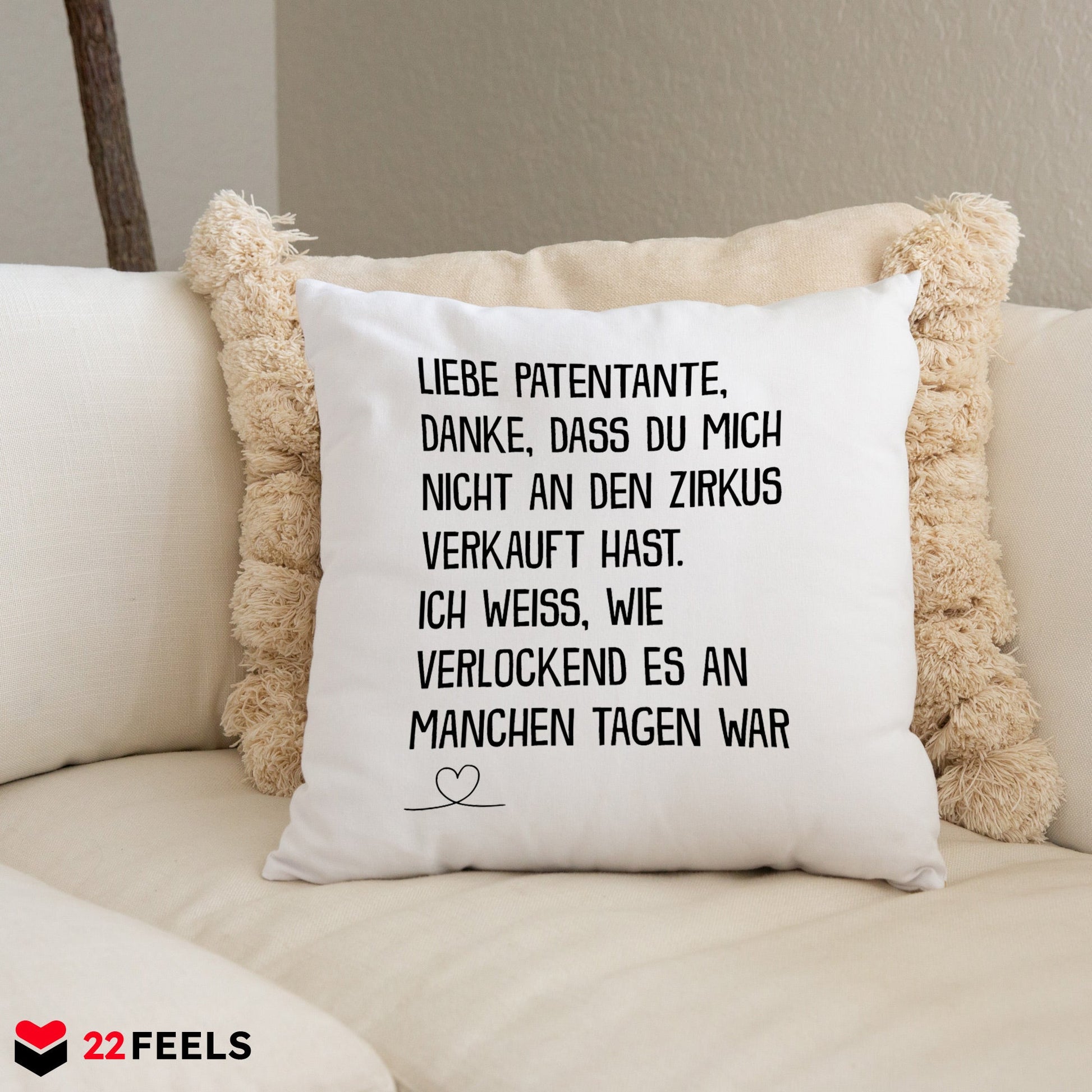22Feels® Patentante Geschenk - Kissen mit Spruch (Weiss 40x40cm)-Kissen Weiss 40x40-22Feels