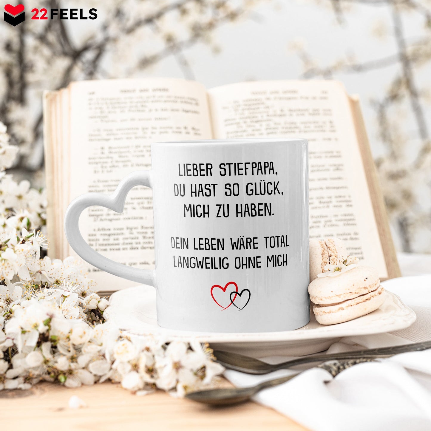 22Feels® Stiefvater Geschenk - Tasse mit Spruch (Herzhenkel, Weiss, 320ml)-Tasse Weiss Herzhenkel 320ml-22Feels