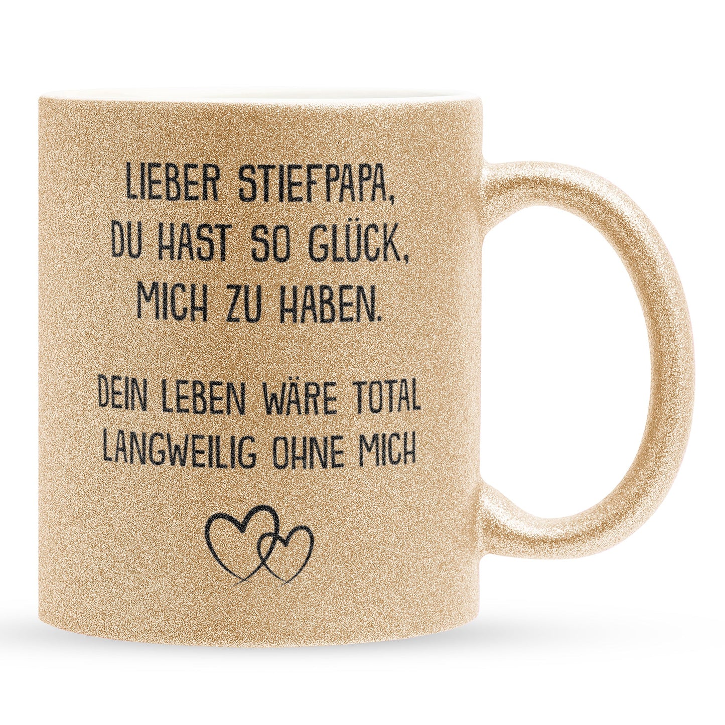 22Feels® Stiefvater Geschenk - Glitzertasse mit Spruch (Gold, 320ml)-Glitzertasse Gold 320ml-22Feels