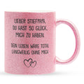 22Feels® Stiefvater Geschenk - Glitzertasse mit Spruch (Pink, 320ml)-Glitzertasse Pink 325ml-22Feels