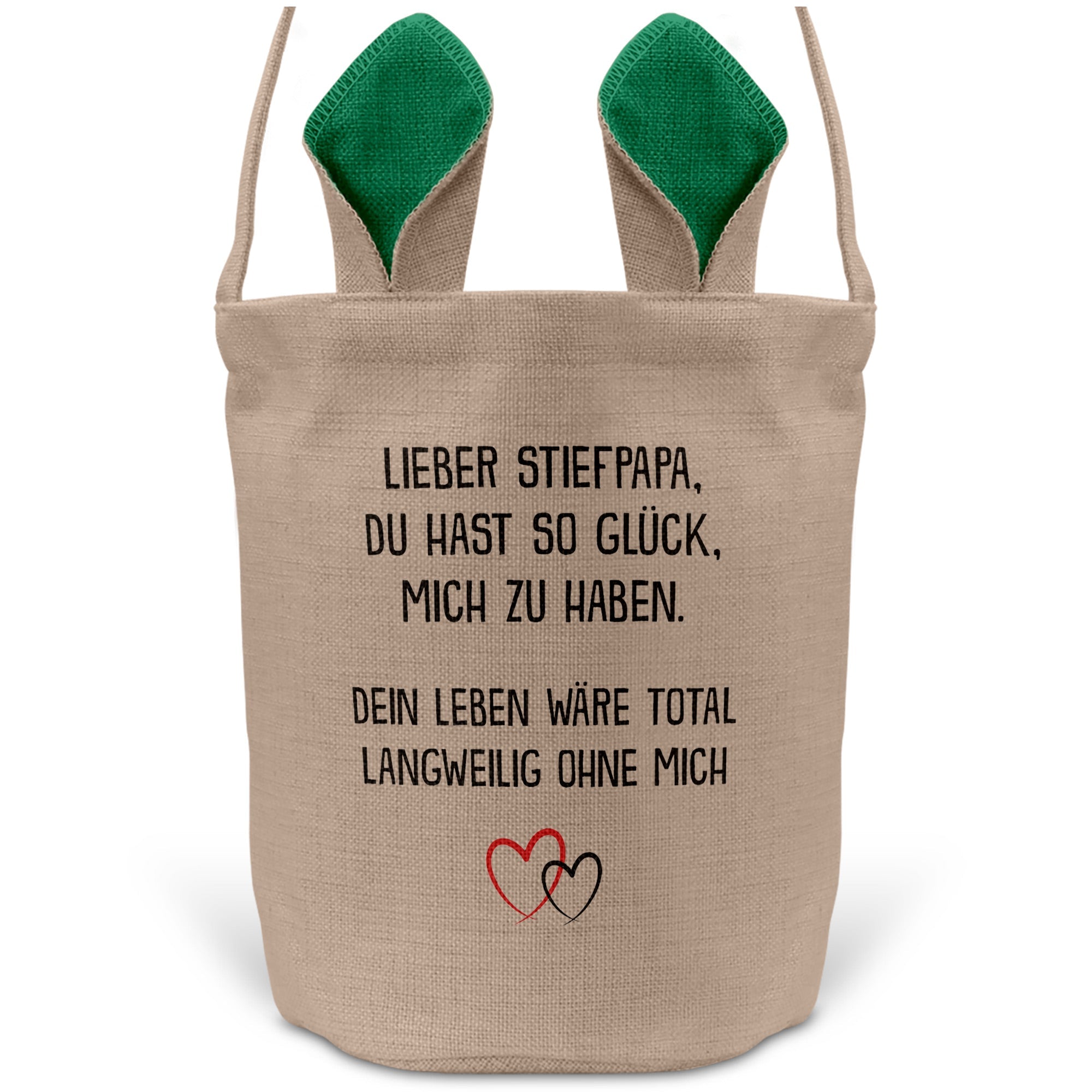 22Feels® Stiefpapa Stiefvater Osterkorb mit Henkel Ostergeschenk Tragetasche Ostern Deko Osternest Körbchen Hasenohren (Beige/Grün)-Ostern Tragetasche-22Feels