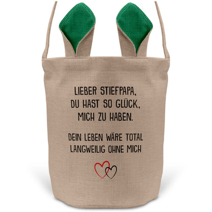 22Feels® Stiefpapa Stiefvater Osterkorb mit Henkel Ostergeschenk Tragetasche Ostern Deko Osternest Körbchen Hasenohren (Beige/Grün)-Ostern Tragetasche-22Feels