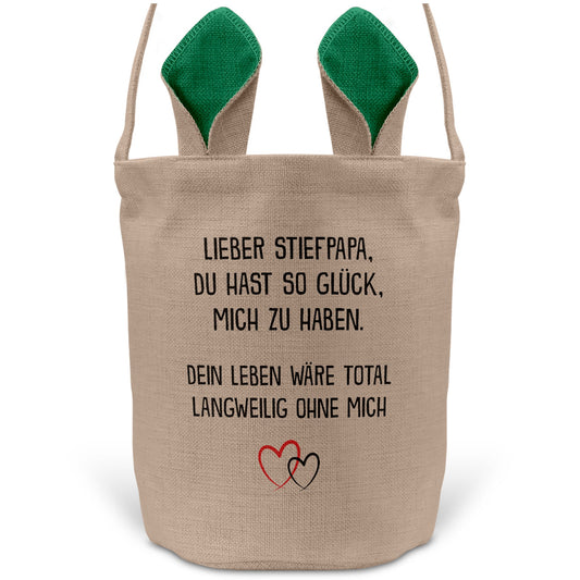 22Feels® Stiefpapa Stiefvater Osterkorb mit Henkel Ostergeschenk Tragetasche Ostern Deko Osternest Körbchen Hasenohren (Beige/Grün)-Ostern Tragetasche-22Feels