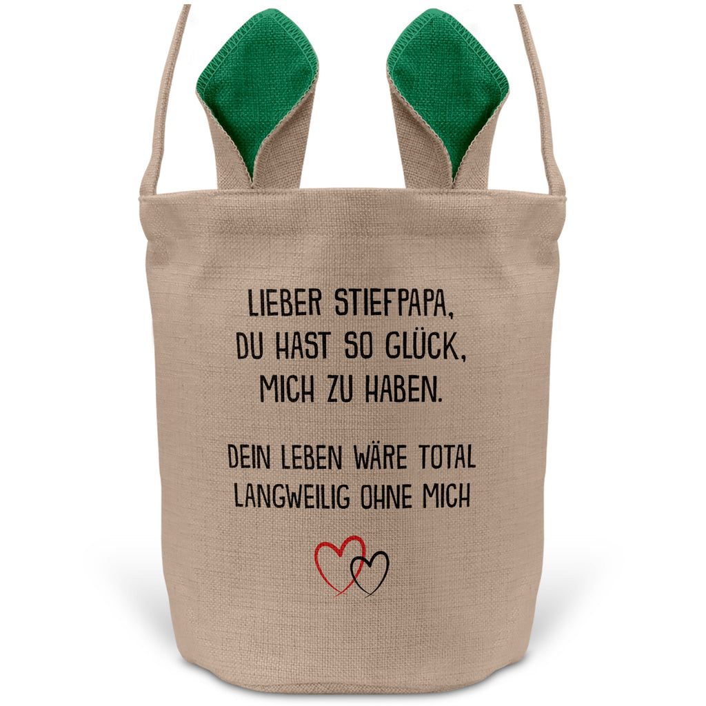 22Feels® Stiefpapa Stiefvater Osterkorb mit Henkel Ostergeschenk Tragetasche Ostern Deko Osternest Körbchen Hasenohren (Beige/Grün)-Ostern Tragetasche-22Feels