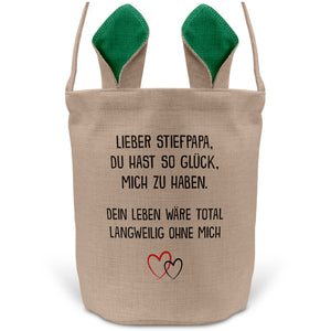 22Feels® Stiefpapa Stiefvater Osterkorb mit Henkel Ostergeschenk Tragetasche Ostern Deko Osternest Körbchen Hasenohren (Beige/Grün)-Ostern Tragetasche-22Feels
