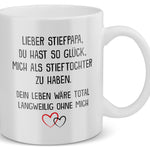 22Feels® Stiefvater Geschenk von Stieftochter - Tasse mit Spruch: Glück mich zu haben (Weiss, 320ml)-Weisse Tasse 320ml-22Feels