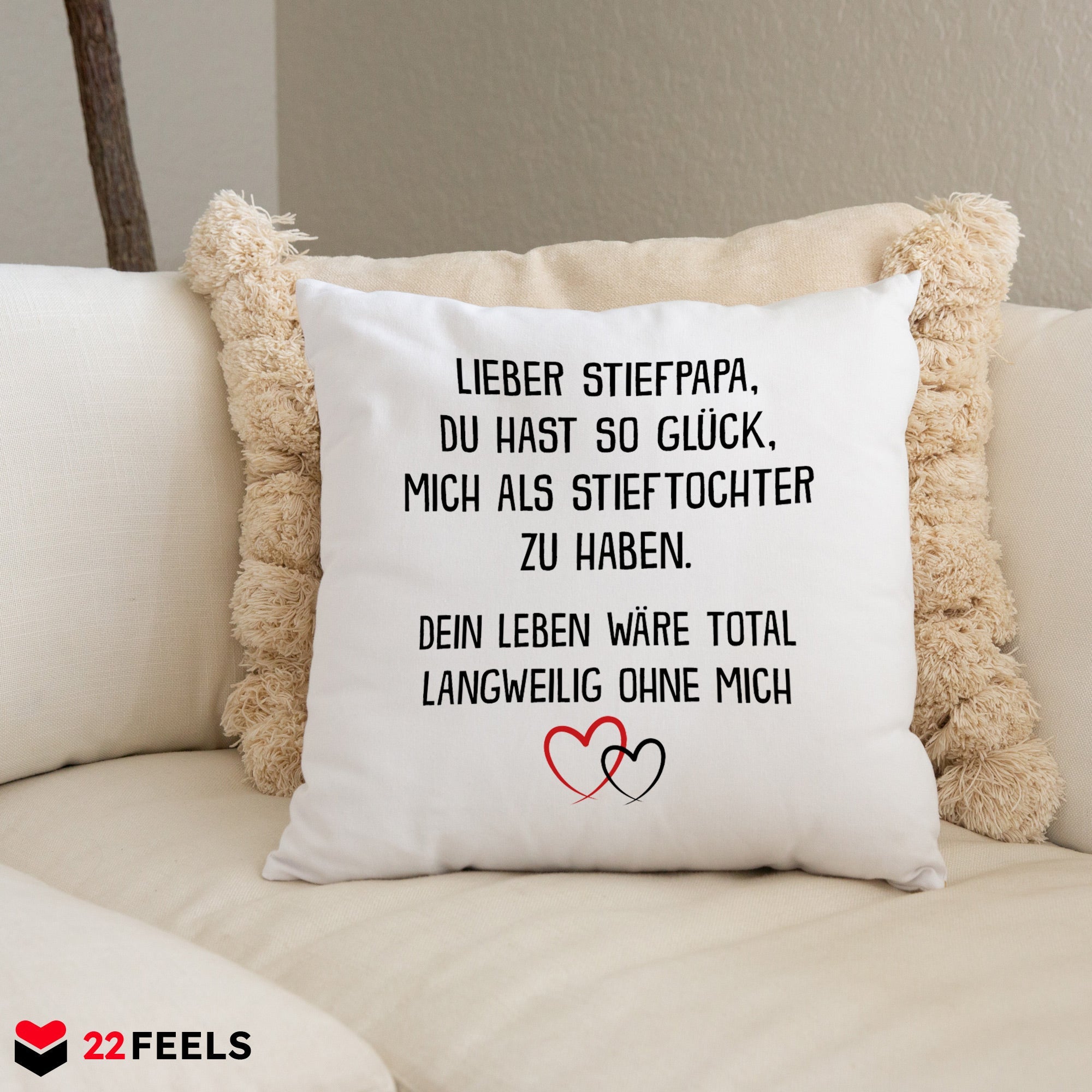 22Feels® Stiefvater Geschenk von der Stieftochter - Kissen mit Spruch (Weiss 40x40cm)-Kissen Weiss 40x40-22Feels