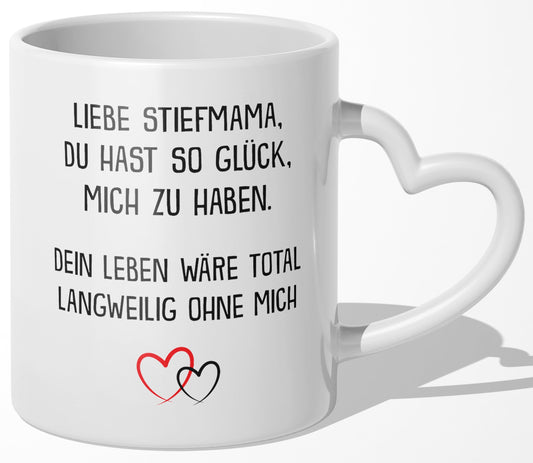 22Feels® Stiefmutter Geschenk - Tasse mit Spruch (Herzhenkel, Weiss, 320ml)-Tasse Weiss Herzhenkel 320ml-22Feels