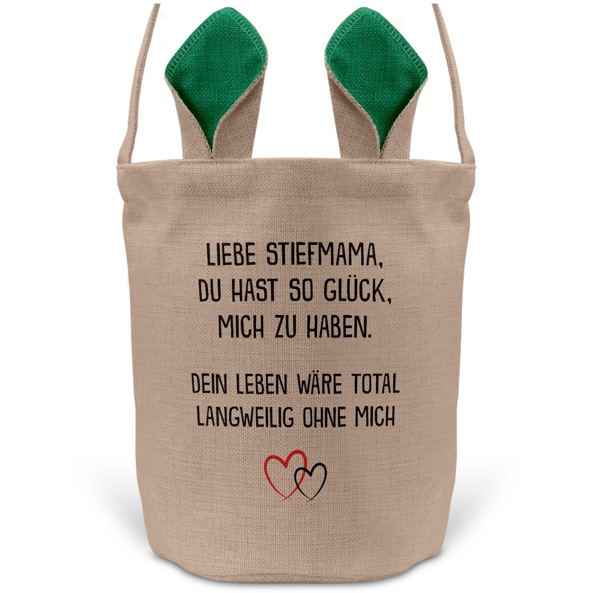 22Feels® Stiefmama Stiefmutter Osterkorb mit Henkel Ostergeschenk Tragetasche Ostern Deko Osternest Körbchen Hasenohren (Beige/Grün)-Ostern Tragetasche-22Feels