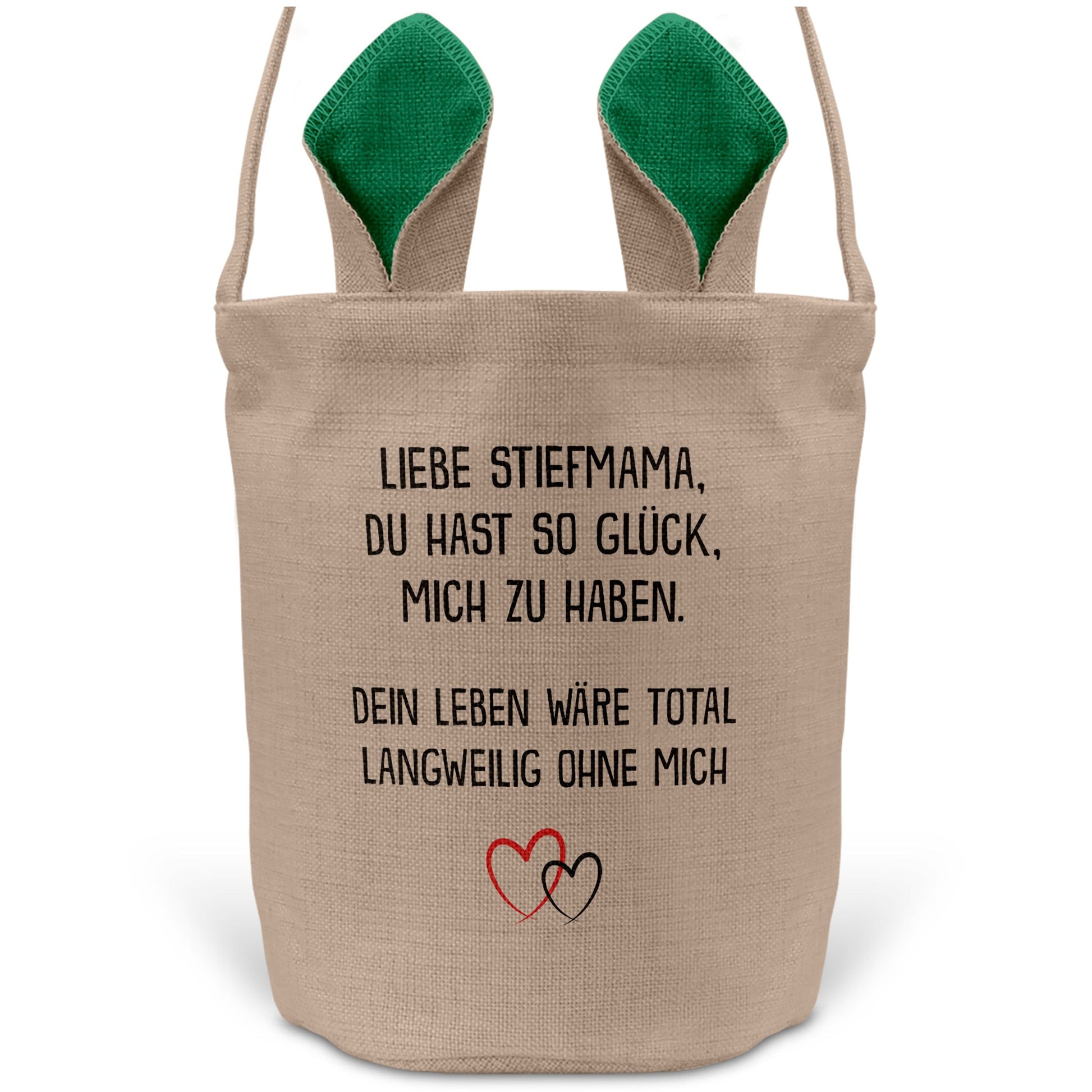 22Feels® Stiefmama Stiefmutter Osterkorb mit Henkel Ostergeschenk Tragetasche Ostern Deko Osternest Körbchen Hasenohren (Beige/Grün)-Ostern Tragetasche-22Feels