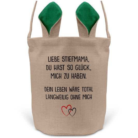 22Feels® Stiefmama Stiefmutter Osterkorb mit Henkel Ostergeschenk Tragetasche Ostern Deko Osternest Körbchen Hasenohren (Beige/Grün)-Ostern Tragetasche-22Feels