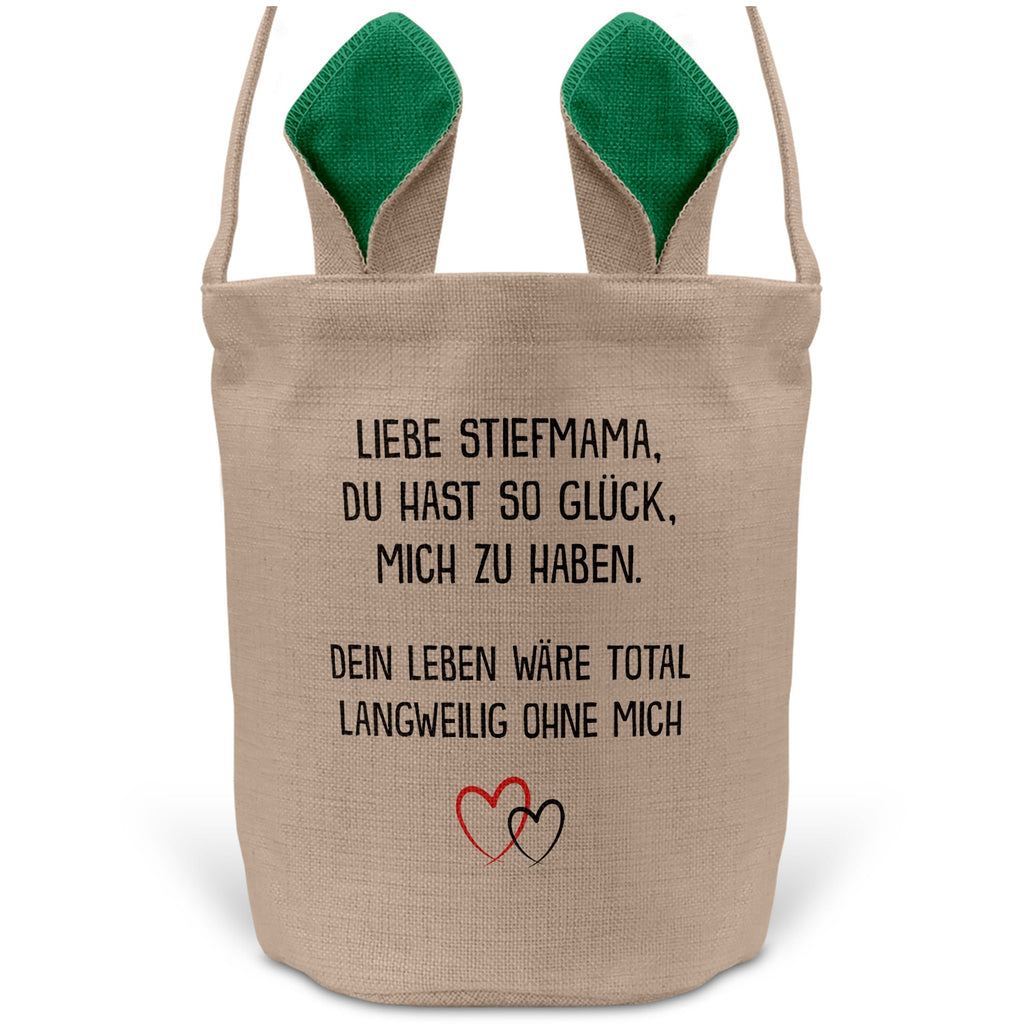 22Feels® Stiefmama Stiefmutter Osterkorb mit Henkel Ostergeschenk Tragetasche Ostern Deko Osternest Körbchen Hasenohren (Beige/Grün)-Ostern Tragetasche-22Feels