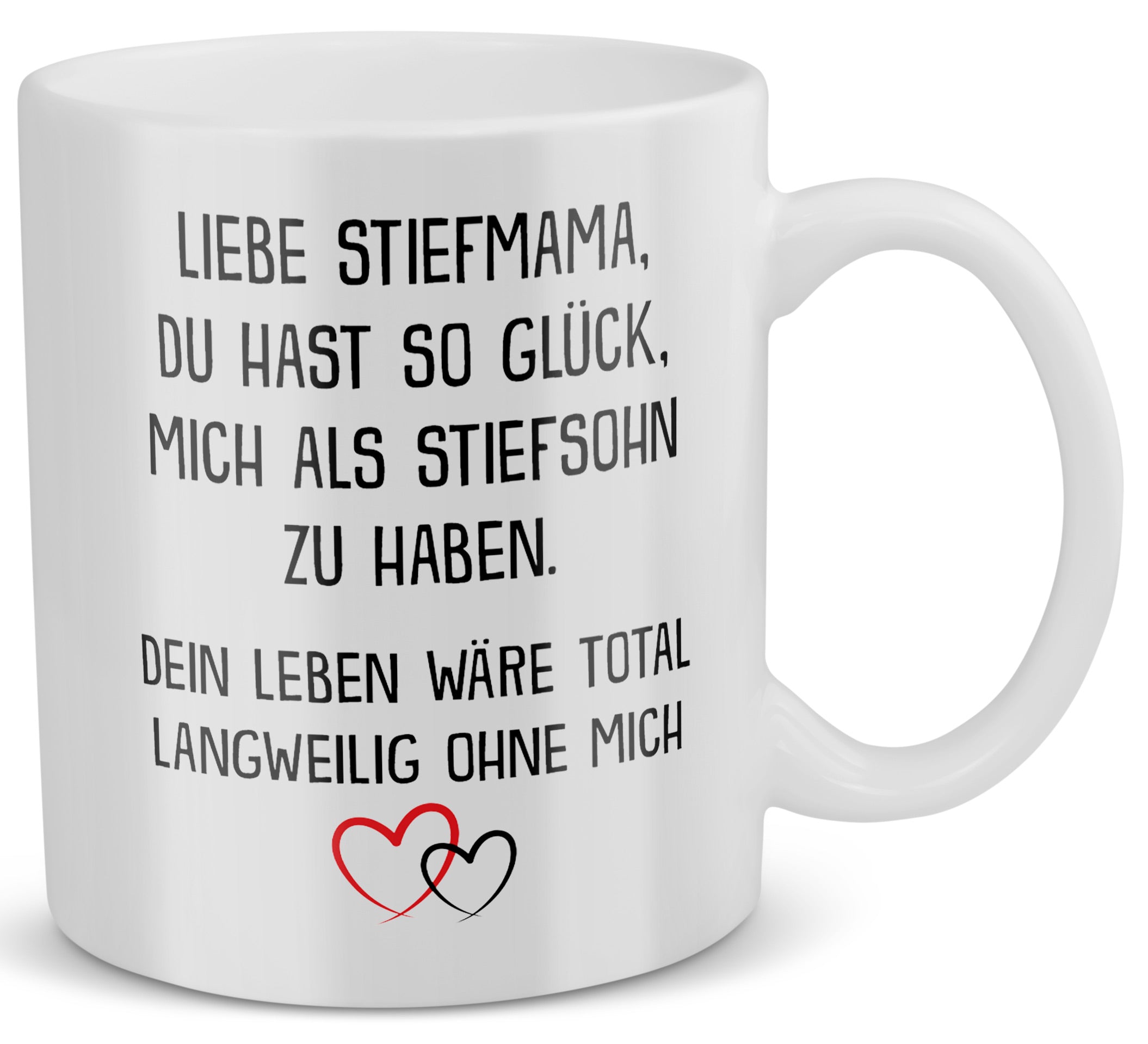 22Feels® Stiefmutter Geschenk von Stiefsohn - Tasse mit Spruch: Glück mich zu haben (Weiss, 320ml)-Weisse Tasse 320ml-22Feels
