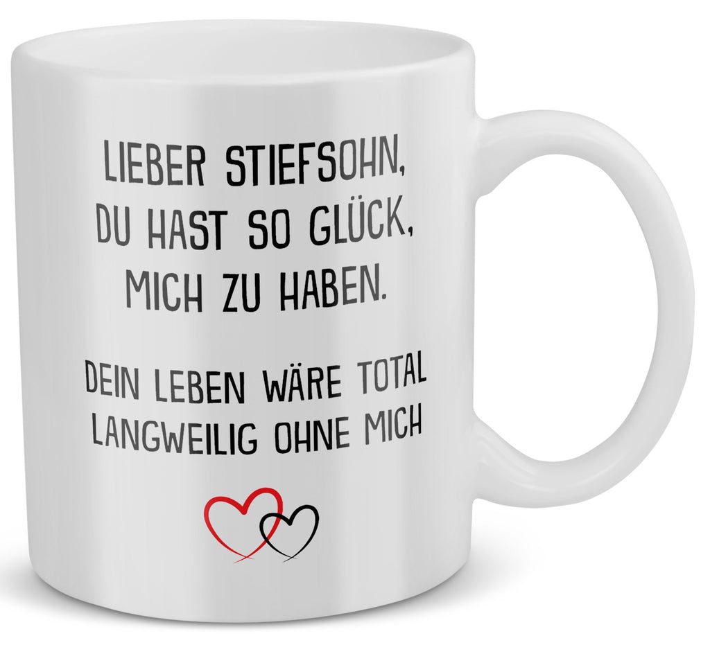 22Feels® Stiefsohn Geschenk - Tasse mit Spruch: Glück mich zu haben (Weiss, 320ml)-Weisse Tasse 320ml-22Feels
