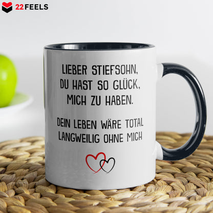 22Feels® Stiefsohn Geschenk - Tasse mit Spruch (Weiss-Schwarz, 320ml)-TwoTone Tasse Weiss-Schwarz 320ml-22Feels