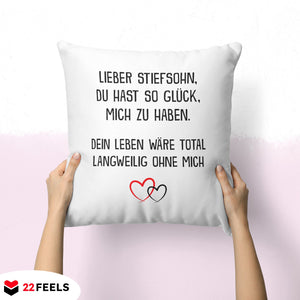 22Feels® Stiefsohn Geschenk - Kissen mit Spruch (Weiss 40x40cm)-Kissen Weiss 40x40-22Feels