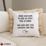 22Feels® Stiefsohn Geschenk - Kissen mit Spruch (Weiss 40x40cm)-Kissen Weiss 40x40-22Feels