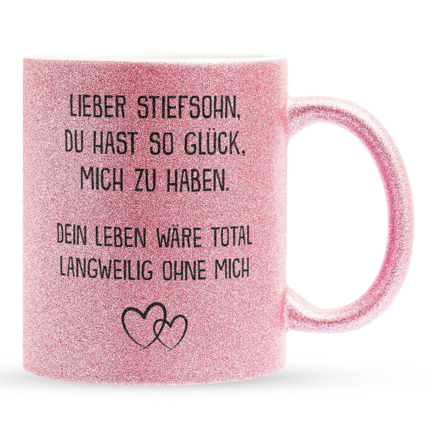 22Feels® Stiefsohn Geschenk - Glitzertasse mit Spruch (Pink, 320ml)-Glitzertasse Pink 325ml-22Feels