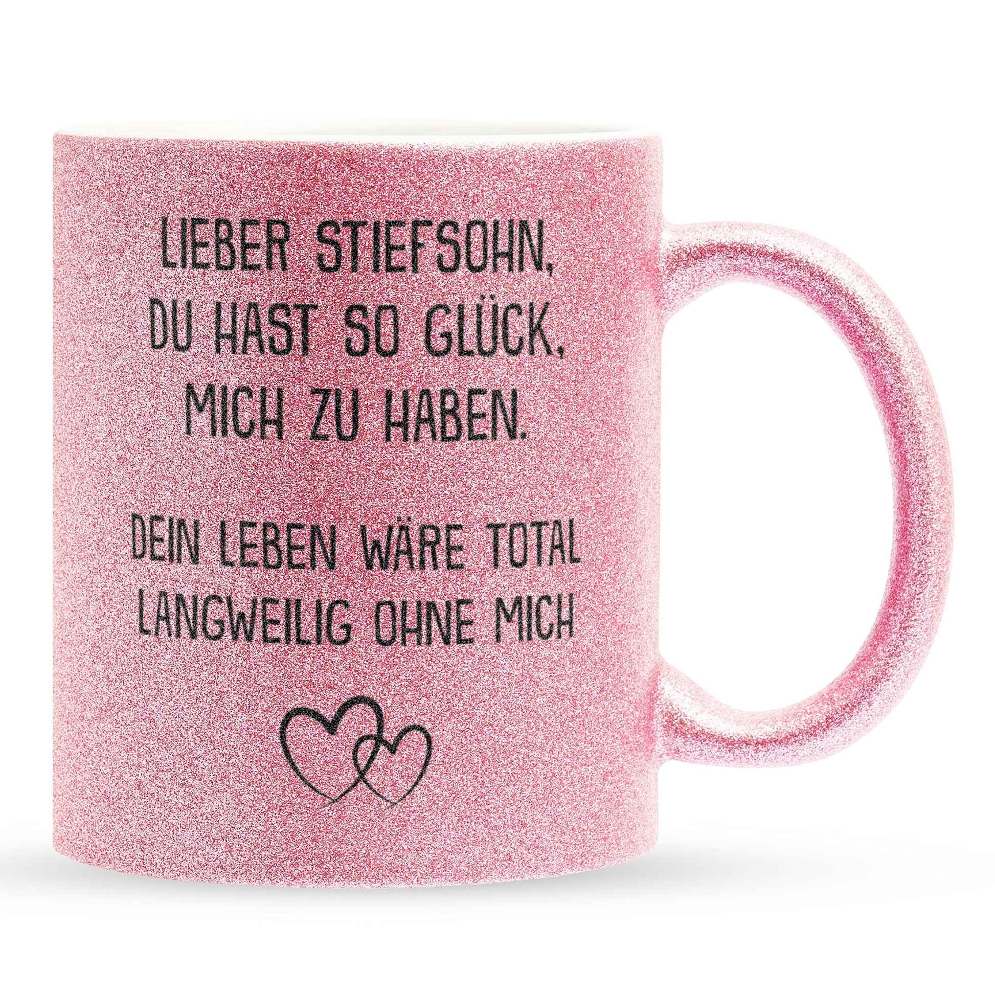 22Feels® Stiefsohn Geschenk - Glitzertasse mit Spruch (Pink, 320ml)-Glitzertasse Pink 325ml-22Feels