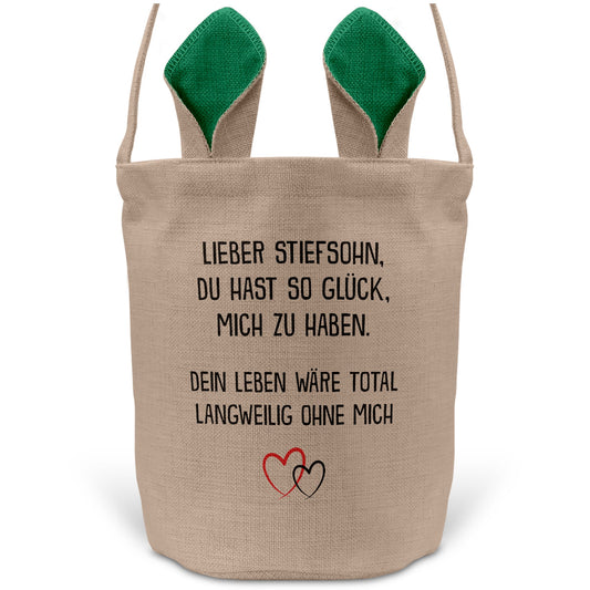 22Feels® Stiefsohn Junge Stiefkinder Osterkorb mit Henkel Ostergeschenk Tragetasche Ostern Deko Osternest Körbchen Hasenohren (Beige/Grün)-Ostern Tragetasche-22Feels