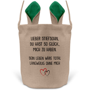 22Feels® Stiefsohn Junge Stiefkinder Osterkorb mit Henkel Ostergeschenk Tragetasche Ostern Deko Osternest Körbchen Hasenohren (Beige/Grün)-Ostern Tragetasche-22Feels