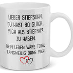 22Feels® Stiefsohn Geschenk von Stiefpapa - Tasse mit Spruch: Glück mich zu haben (Weiss, 320ml)-Weisse Tasse 320ml-22Feels