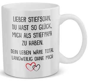 22Feels® Stiefsohn Geschenk von Stiefpapa - Tasse mit Spruch: Glück mich zu haben (Weiss, 320ml)-Weisse Tasse 320ml-22Feels