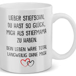 22Feels® Stiefsohn Geschenk von Stiefmama - Tasse mit Spruch: Glück mich zu haben (Weiss, 320ml)-Weisse Tasse 320ml-22Feels