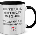 22Feels® Stieftochter Geschenk - Tasse mit Spruch (Weiss-Schwarz, 320ml)-TwoTone Tasse Weiss-Schwarz 320ml-22Feels