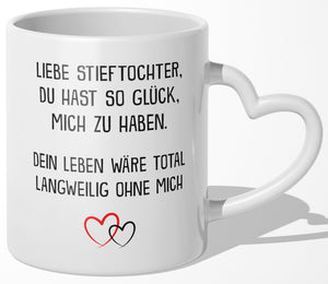 22Feels® Stieftochter Geschenk - Tasse mit Spruch (Herzhenkel, Weiss, 320ml)-Tasse Weiss Herzhenkel 320ml-22Feels