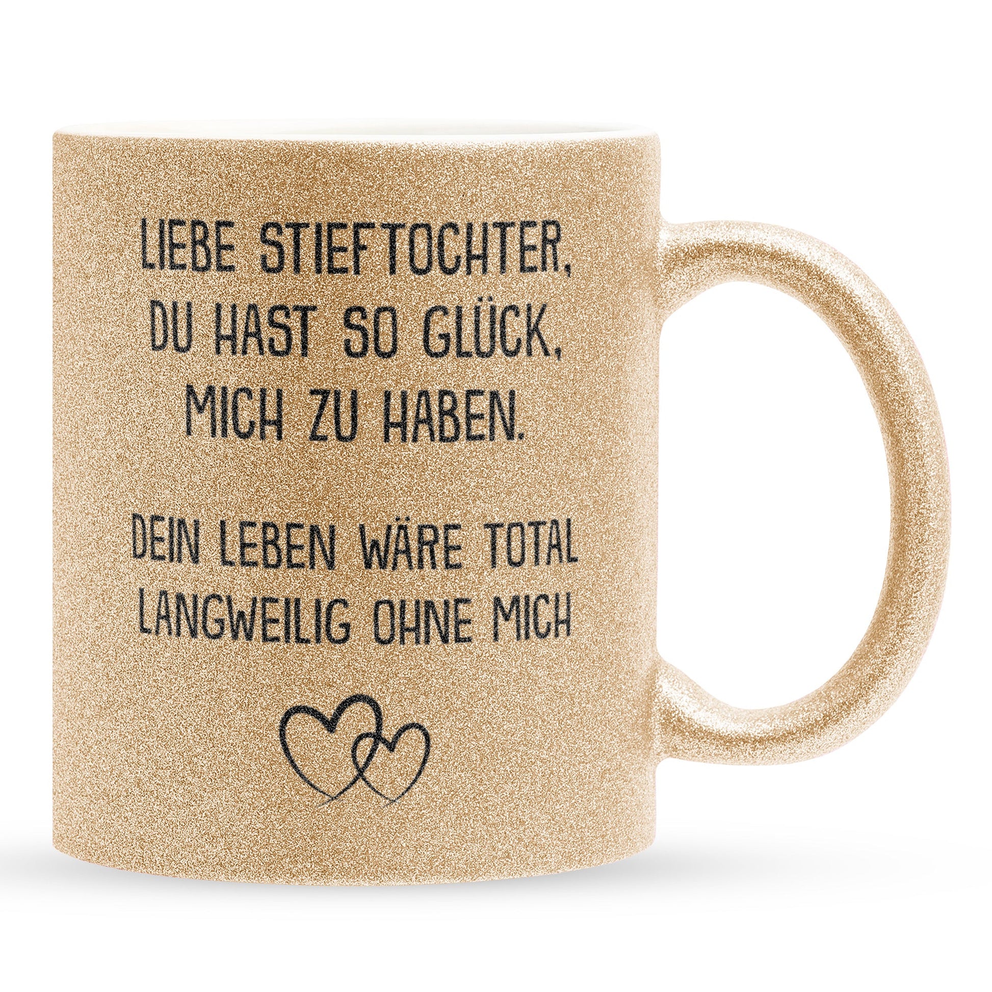 22Feels® Stieftochter Geschenk - Glitzertasse mit Spruch (Gold, 320ml)-Glitzertasse Gold 320ml-22Feels
