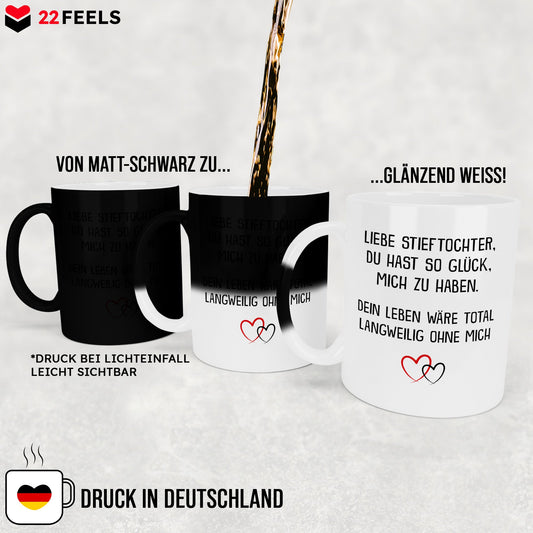 22Feels® Stieftochter Geschenk - Zaubertasse mit Spruch (Matt-Schwarz und Weiss, 320ml)-Farbwechsel Tasse Matt 320ml-22Feels