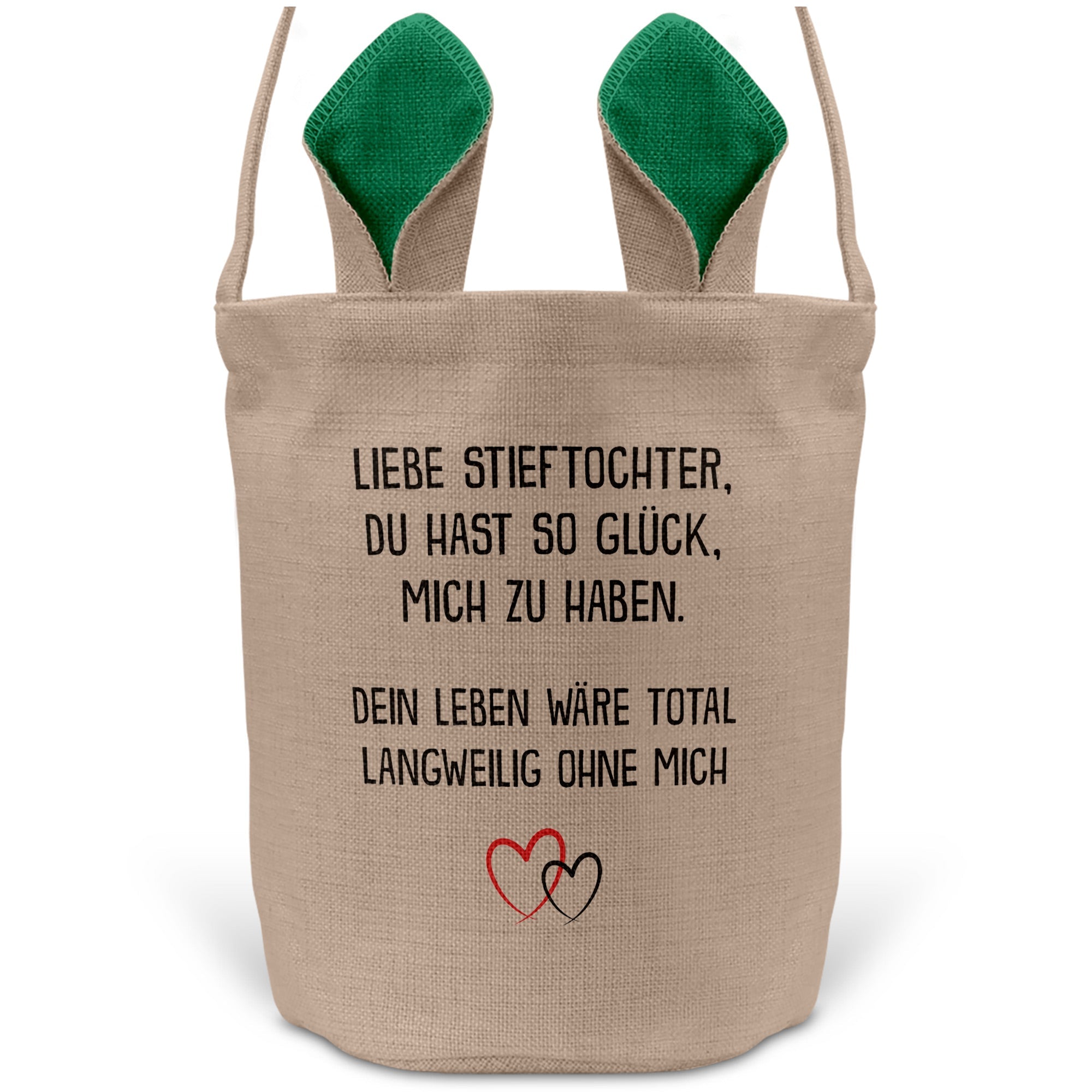 22Feels® Stieftochter Mädchen Stiefkinder Osterkorb mit Henkel Ostergeschenk Tragetasche Ostern Deko Osternest Körbchen Hasenohren (Beige/Grün)-Ostern Tragetasche-22Feels