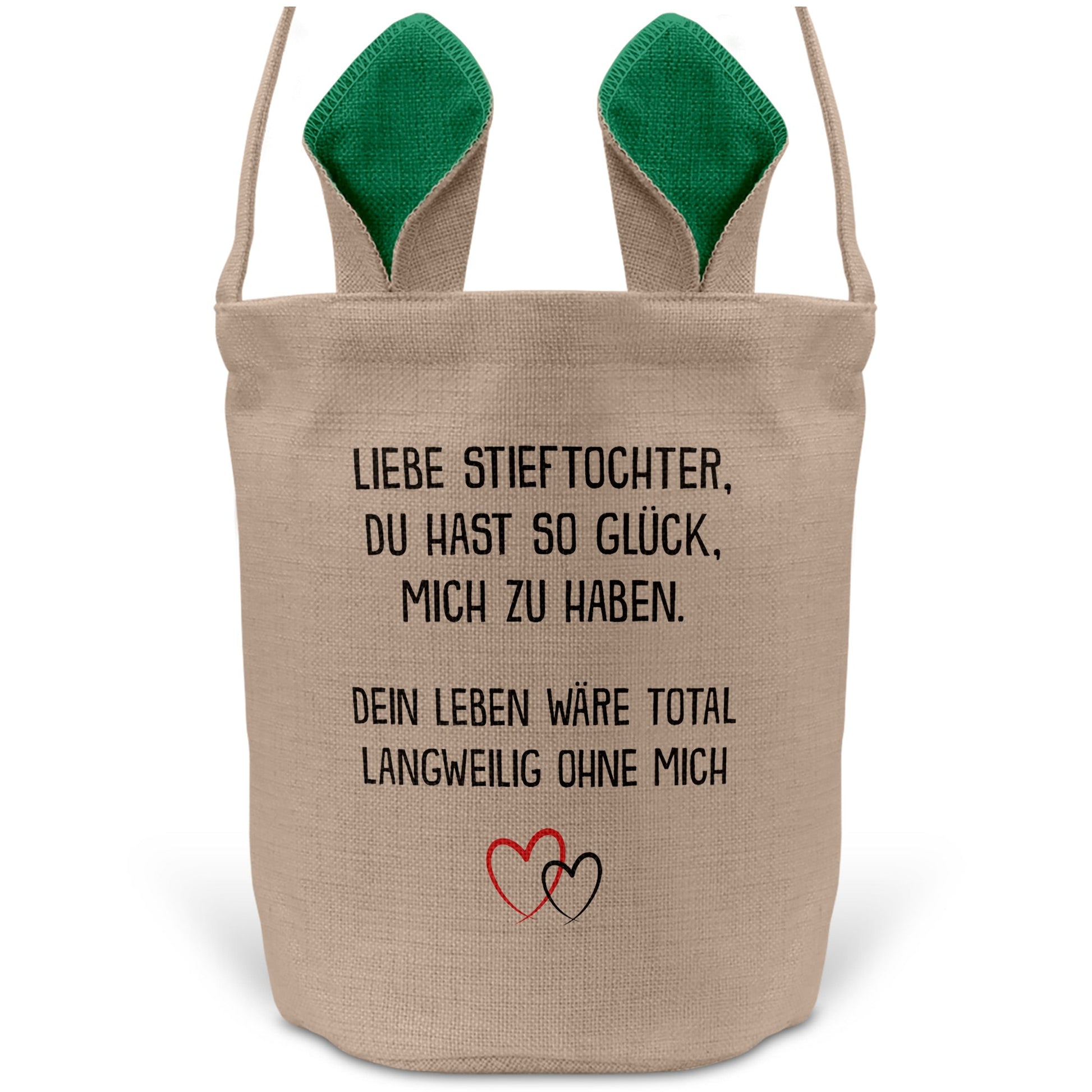 22Feels® Stieftochter Mädchen Stiefkinder Osterkorb mit Henkel Ostergeschenk Tragetasche Ostern Deko Osternest Körbchen Hasenohren (Beige/Grün)-Ostern Tragetasche-22Feels
