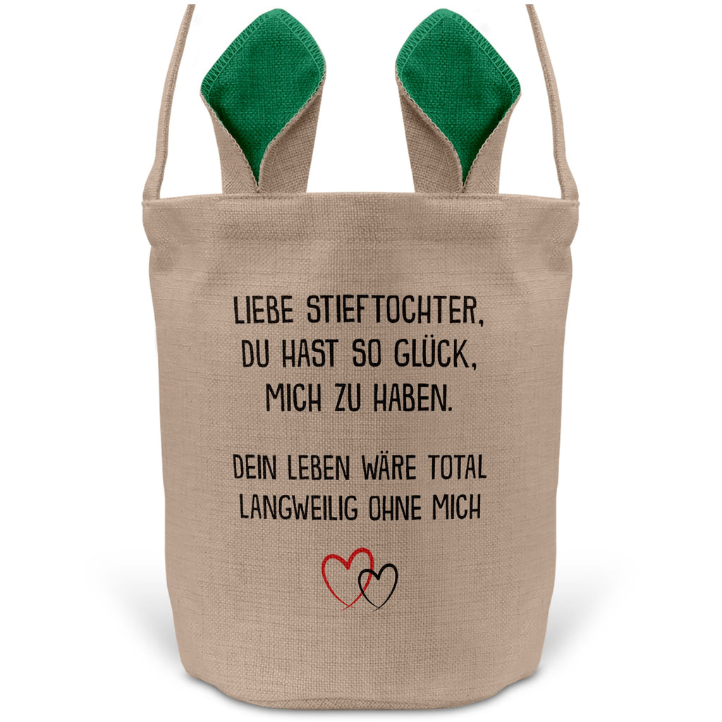 22Feels® Stieftochter Mädchen Stiefkinder Osterkorb mit Henkel Ostergeschenk Tragetasche Ostern Deko Osternest Körbchen Hasenohren (Beige/Grün)-Ostern Tragetasche-22Feels