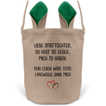 22Feels® Stieftochter Mädchen Stiefkinder Osterkorb mit Henkel Ostergeschenk Tragetasche Ostern Deko Osternest Körbchen Hasenohren (Beige/Grün)-Ostern Tragetasche-22Feels