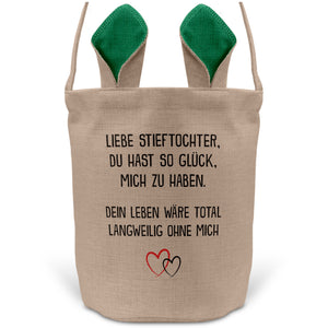 22Feels® Stieftochter Mädchen Stiefkinder Osterkorb mit Henkel Ostergeschenk Tragetasche Ostern Deko Osternest Körbchen Hasenohren (Beige/Grün)-Ostern Tragetasche-22Feels