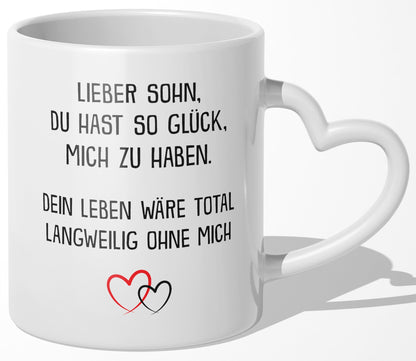 22Feels® Sohn Geschenk - Tasse mit Spruch (Herzhenkel, Weiss, 320ml)-Tasse Weiss Herzhenkel 320ml-22Feels