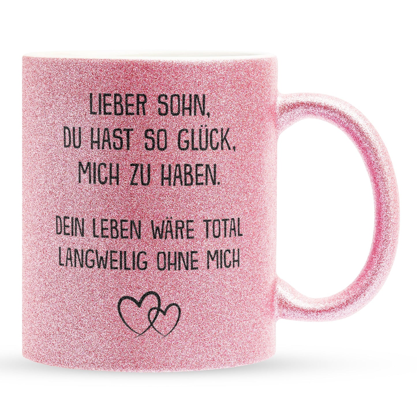 22Feels® Sohn Geschenk - Glitzertasse mit Spruch (Pink, 320ml)-Glitzertasse Pink 325ml-22Feels