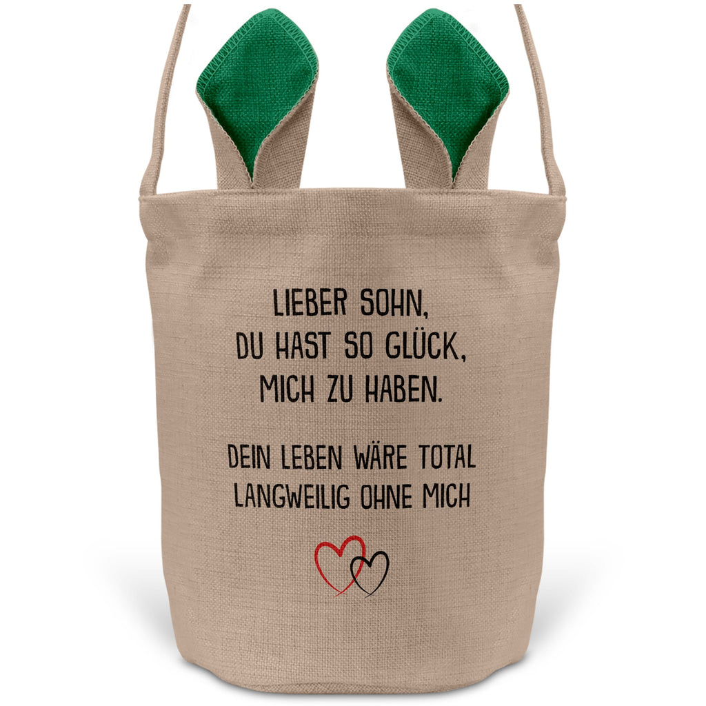 22Feels® Sohn Kinder Osterkorb mit Henkel Ostergeschenk Tragetasche Ostern Deko Osternest Körbchen Hasenohren (Beige/Grün)-Ostern Tragetasche-22Feels