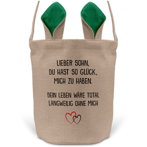 22Feels® Sohn Kinder Osterkorb mit Henkel Ostergeschenk Tragetasche Ostern Deko Osternest Körbchen Hasenohren (Beige/Grün)-Ostern Tragetasche-22Feels