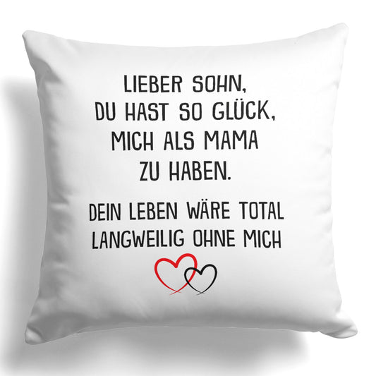 22Feels® Sohn Geschenk von der Mutter - Kissen mit Spruch (Weiss 40x40cm)-Kissen Weiss 40x40-22Feels