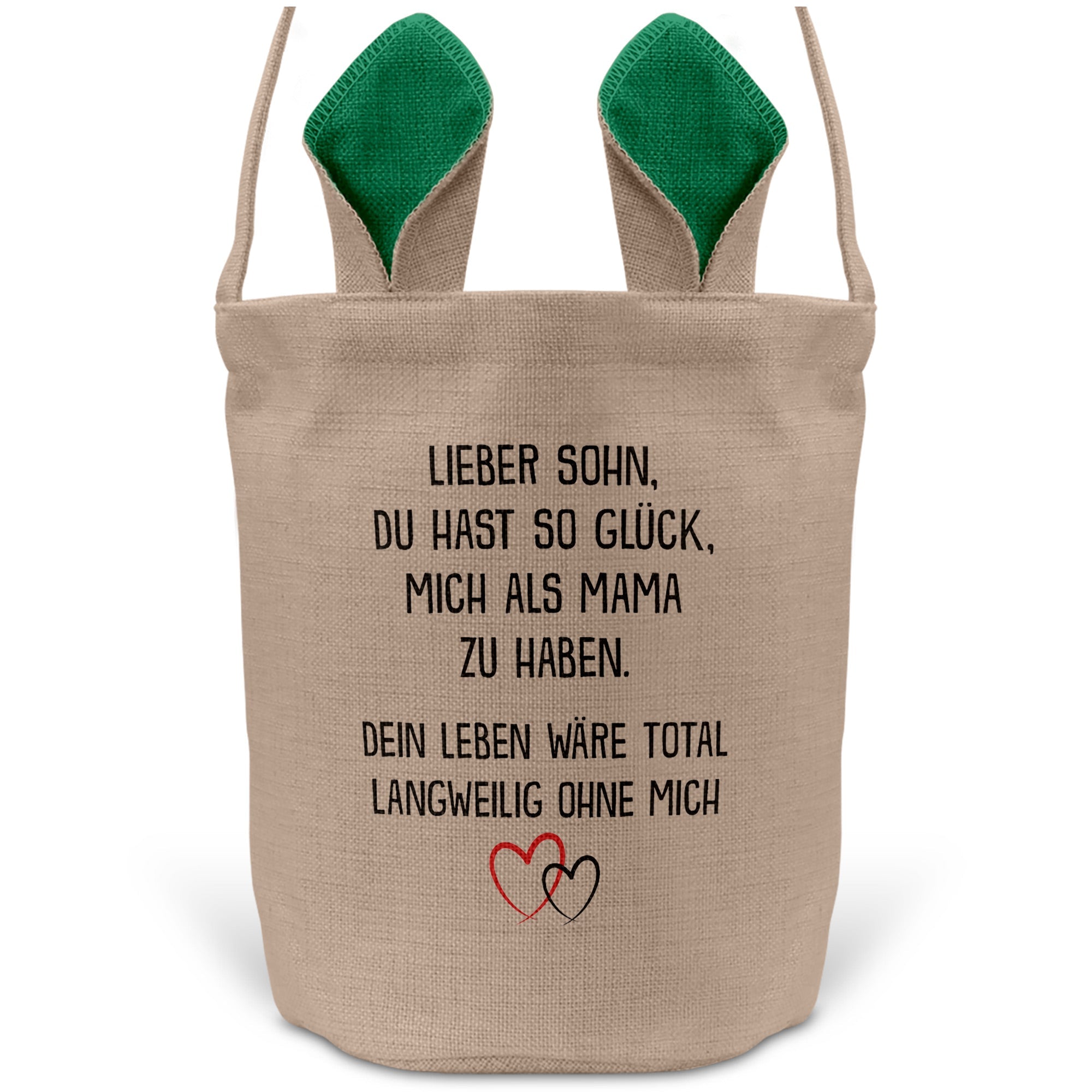 22Feels® Sohn Osterkorb von Mama Kinder mit Henkel Ostergeschenk Tragetasche Ostern Deko Osternest Körbchen Hasenohren (Beige/Grün)-Ostern Tragetasche-22Feels