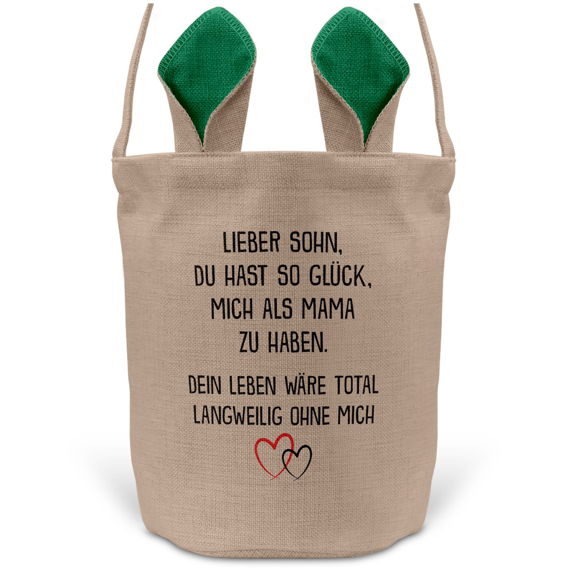 22Feels® Sohn Osterkorb von Mama Kinder mit Henkel Ostergeschenk Tragetasche Ostern Deko Osternest Körbchen Hasenohren (Beige/Grün)-Ostern Tragetasche-22Feels