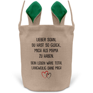 22Feels® Sohn Osterkorb von Mama Kinder mit Henkel Ostergeschenk Tragetasche Ostern Deko Osternest Körbchen Hasenohren (Beige/Grün)-Ostern Tragetasche-22Feels
