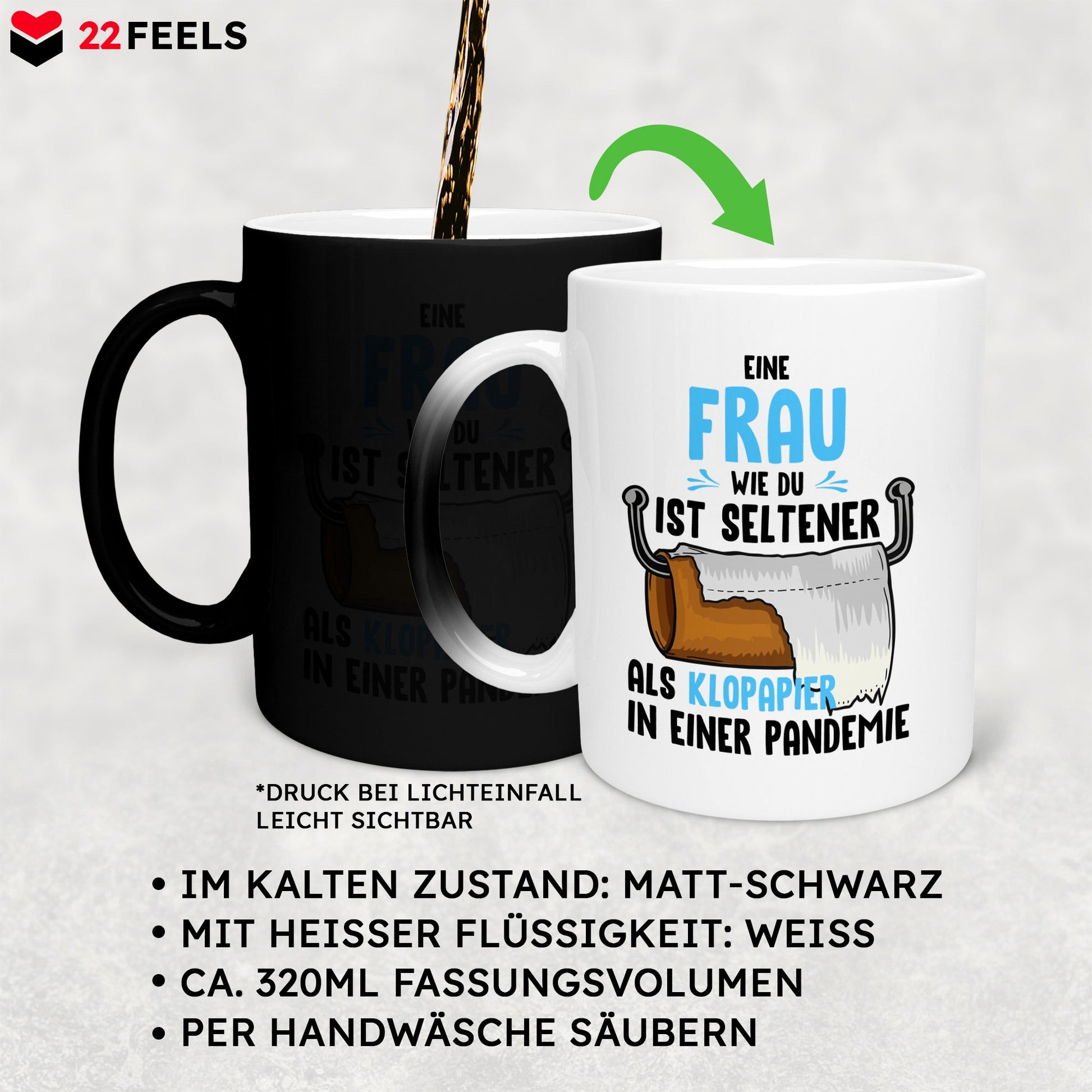 22Feels® Ehefrau Geschenk zum Hochzeitstag, Valentinstag etc. - Zaubertasse mit Spruch (Matt-Schwarz und Weiss, 320ml)-Farbwechsel Tasse Matt 320ml-22Feels