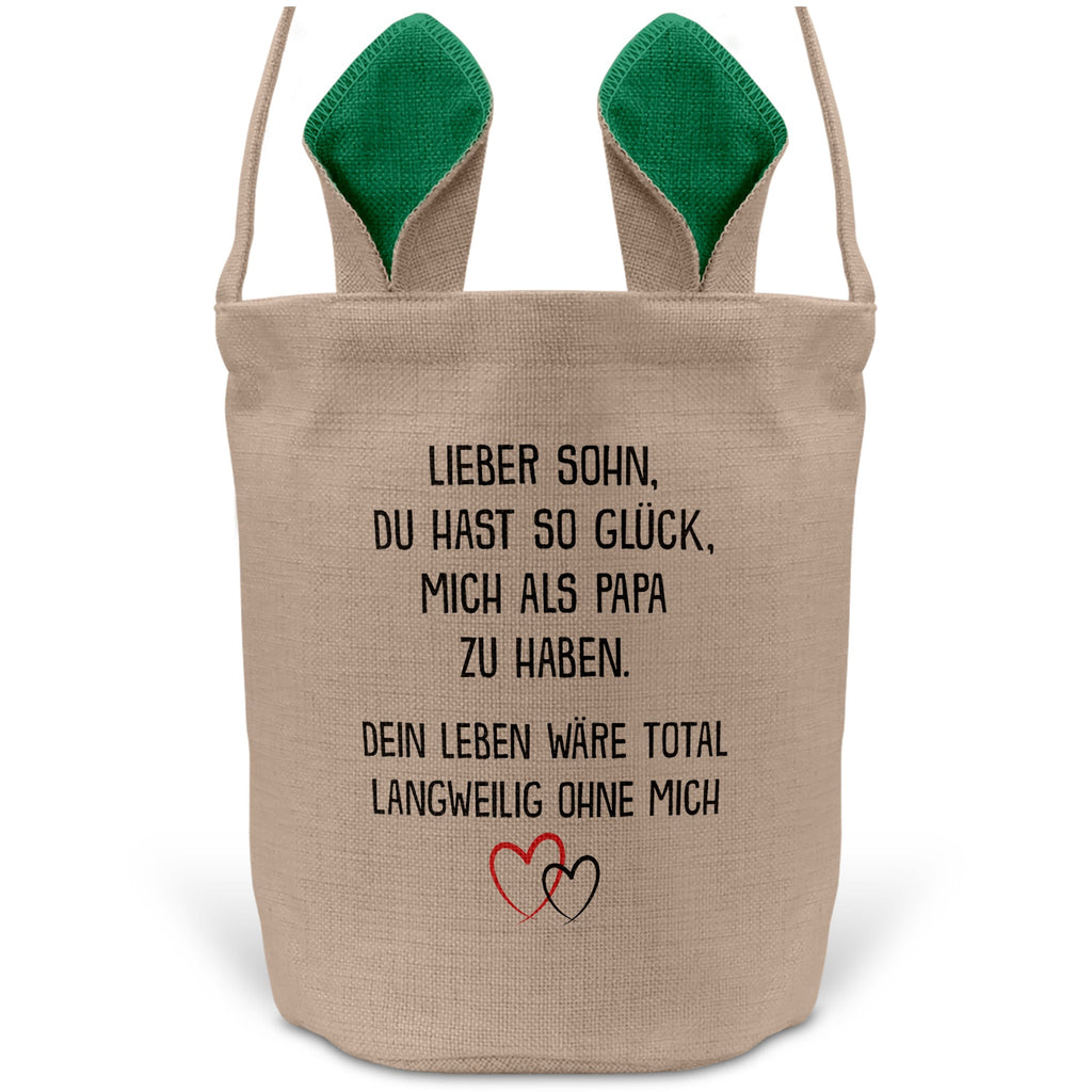 22Feels® Sohn Osterkorb von Papa Kinder mit Henkel Ostergeschenk Tragetasche Ostern Deko Osternest Körbchen Hasenohren (Beige/Grün)-Ostern Tragetasche-22Feels