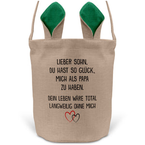 22Feels® Sohn Osterkorb von Papa Kinder mit Henkel Ostergeschenk Tragetasche Ostern Deko Osternest Körbchen Hasenohren (Beige/Grün)-Ostern Tragetasche-22Feels